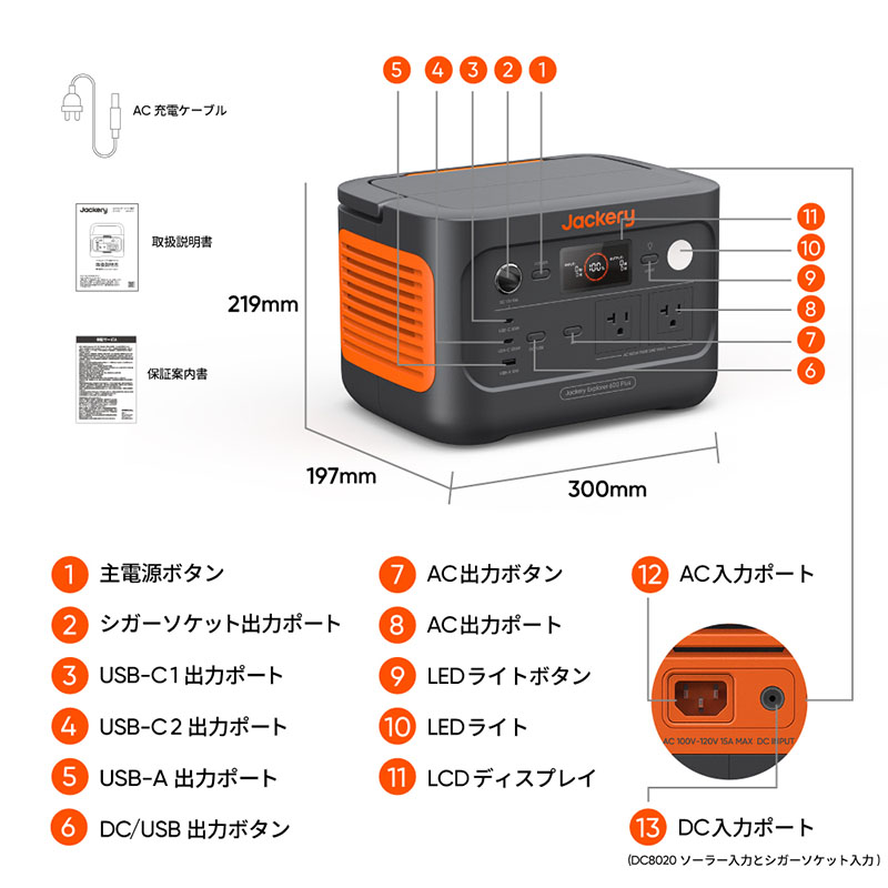 ポータブル電源 600 JE-600C Plus グレー|オレンジ