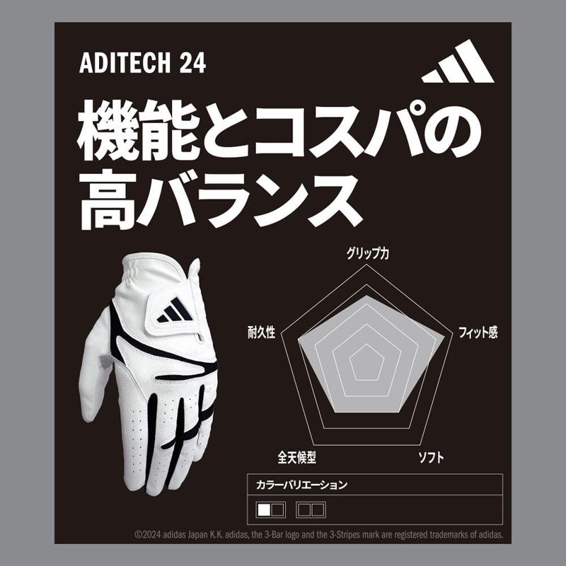 アディテック24 ゴルフグローブ 左手用 26cm ブラック