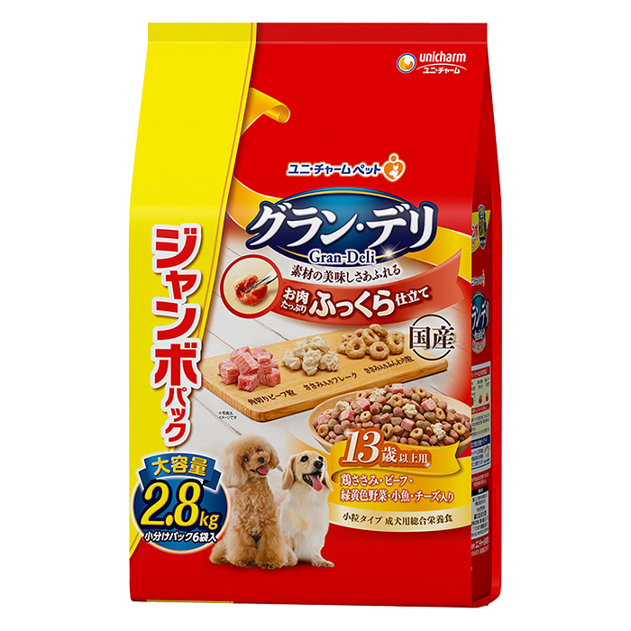 グラン・デリ ふっくら仕立て 13歳以上用 鶏ささみビーフ緑黄色野菜小魚チーズ角切りビーフ粒入り 2.8kg