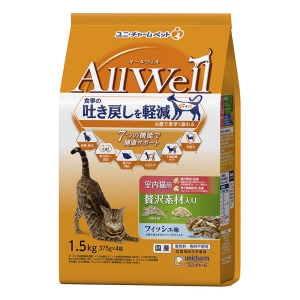 オールウェル 室内猫用贅沢素材入りフィッシュ味天然小魚とささみフリーズドライ入り1.5kg