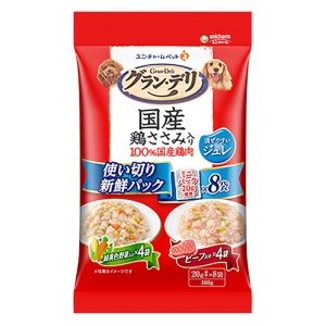 グラン・デリ 国産鶏ささみ入りパウチ 使い切り ジュレ 成犬用 緑黄色野菜入り&ビーフ入り 160g(20g×8)