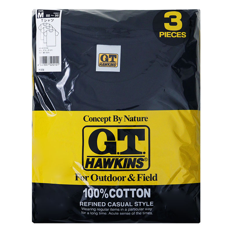 G.T.HAWKINS  メンズクルーネック Tシャツ  3枚組 ブラック