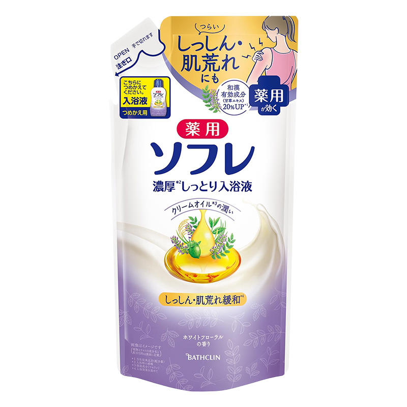 薬用ソフレ 濃厚しっとり入浴液 400ml ホワイトフローラルの香り 詰替【医薬部外品】