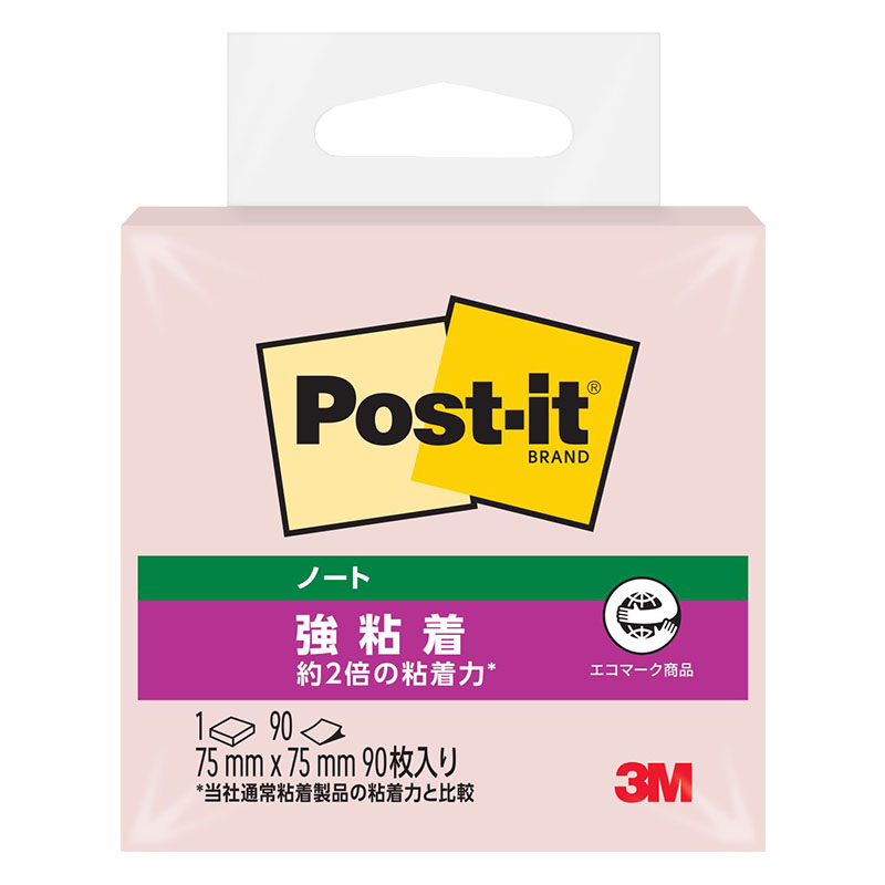 ポストイット 強粘着ノート ピンク 75×75mm 90枚入