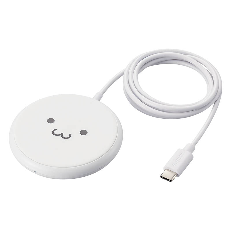 【お取り寄せ商品】ケーブル一体型 Qi規格対応ワイヤレス充電器(5W・卓上・1m) しろちゃん(ホワイト×ブラック)