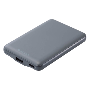 モバイルバッテリー リチウムイオン電池 薄型 5000mAh USB Type-C入出力1ポート×USB-A出力1ポート ダークグレー