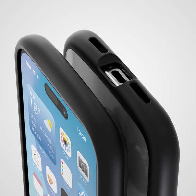 iPhone16 TOUGH SLIM LITE ハイブリッドケース フレームカラー リング付 ブラック PM-A24ATSLFCRBK
