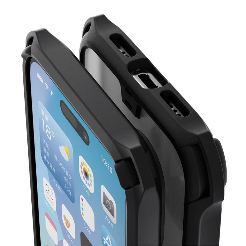 【お取り寄せ商品】iPhone 16 ZEROSHOCK ハイブリッドケース フレームカラー ブラック 背面クリア