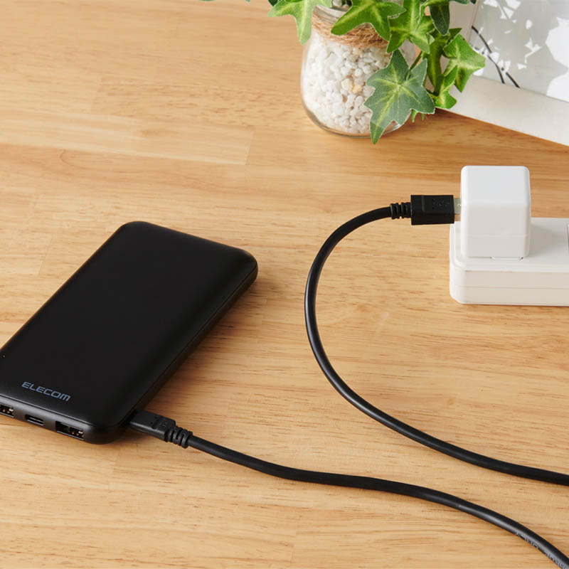 モバイルバッテリー リチウムイオン電池 10000mAh USB-C×1 USB-A×2 microB×1 ブラック