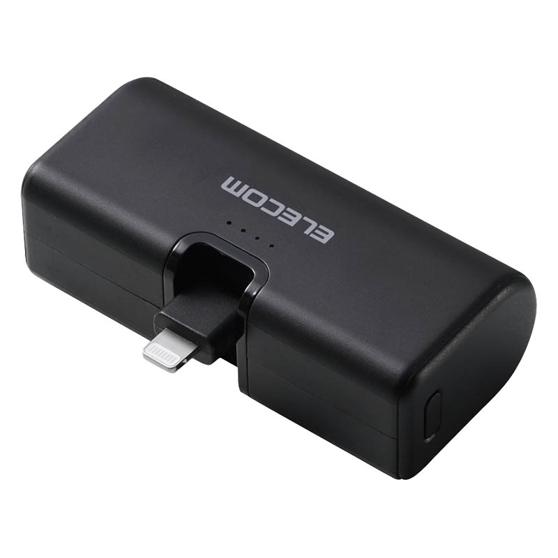【お取り寄せ商品】モバイルバッテリー リチウムイオン電池 直挿し 180度スイングコネクタ 5000mAh USB-C Lightningコネクタ ブラック