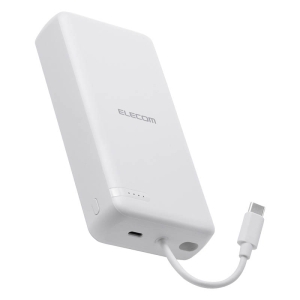 【お取り寄せ商品】モバイルバッテリー リチウムイオン電池 20000mAh USB-C ケーブル一体型 ホワイト