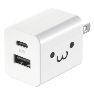 スマホ・タブレット用 AC充電器 USB充電器 20W USB-C USB-A スイングプラグ しろちゃん