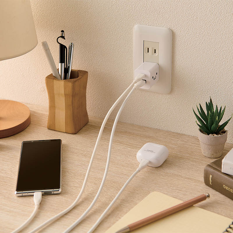 スマホ・タブレット用 AC充電器 USB充電器 20W USB-C USB-A スイングプラグ しろちゃん