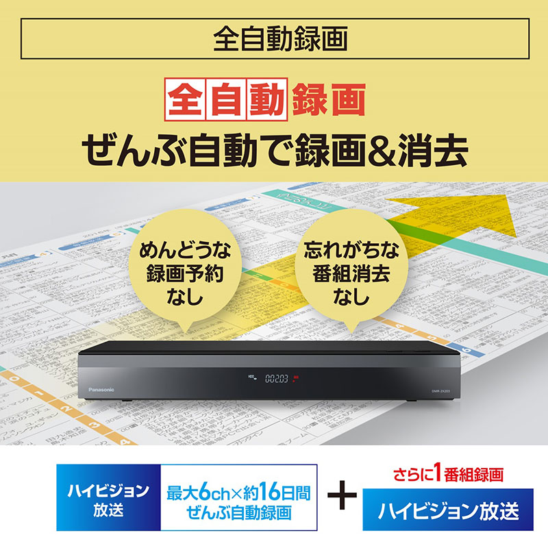 全自動ブルーレイレコーダー 4K ディーガ DMR-2X203