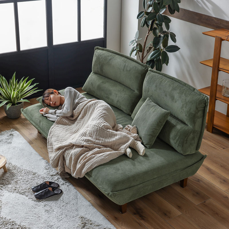 ■【関家具】グランパ 背もたれ可動式ソファ コーデュロイ生地 ハンドクッション付き