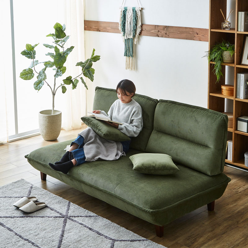 ■【関家具】グランパ 背もたれ可動式ソファ コーデュロイ生地 ハンドクッション付き