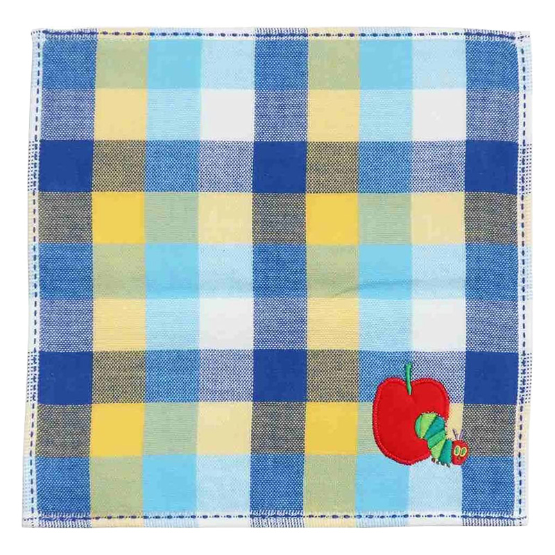 【お取り寄せ商品】はらぺこあおむし プチタオル ガーゼ チェック 25×25cm ブルー