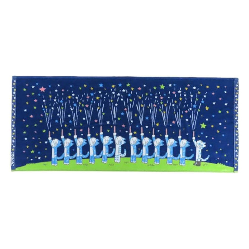 【お取り寄せ商品】11ぴきのねこ フェイスタオル 花火キラキラ 34×80cm ネイビー