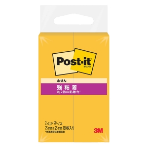 ポストイット 強粘着ふせん ビビットイエロー 75×25mm 90枚×2パッド(180枚入)