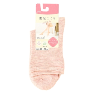 素足ごこち レディース クルーソックス 無地 ピンク 23-25cm