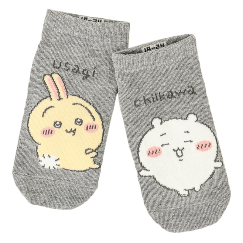 キッズ ちいかわ(ちいかわ・うさぎ)スニーカー丈ソックス 杢グレー 19-24cm