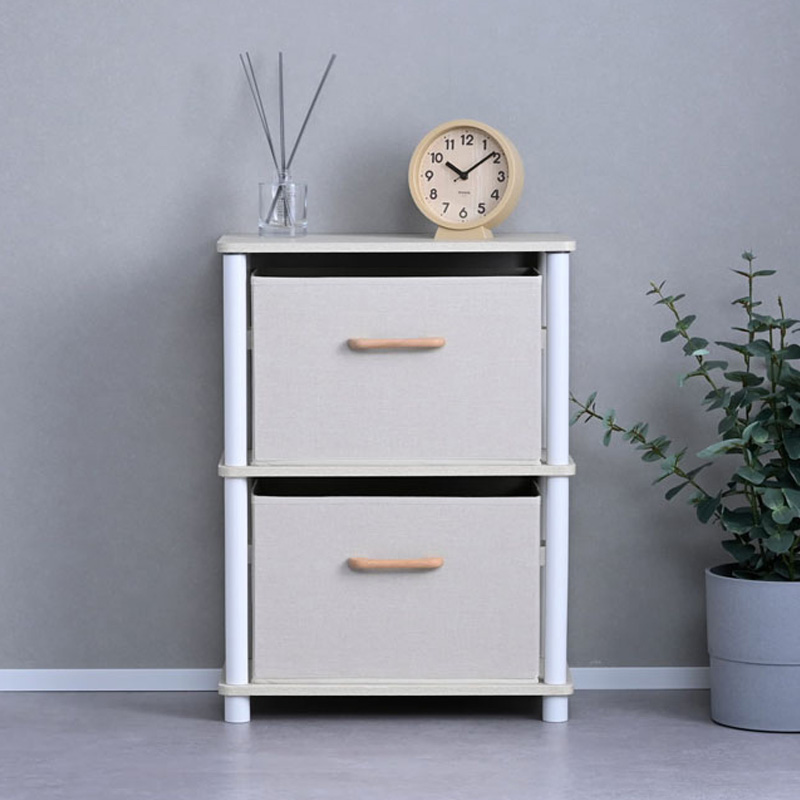 木製取っ手付 収納ボックス 38×25×高さ25cm 2個組 アイボリー
