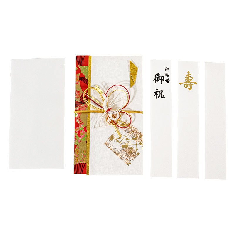 飾り金封 鶴(かく) 紅 短冊3枚入り 中袋付