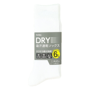 DRY 靴下レギュラー 6Ｐ ホワイト 25-27