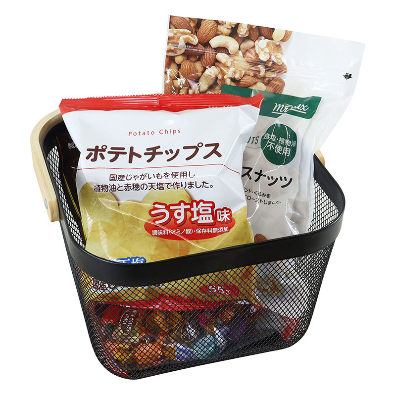 持ち手付きメッシュバスケット レギュラー ブラック