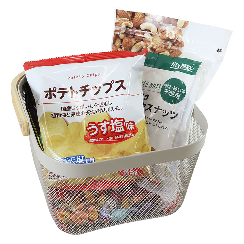 持ち手付きメッシュバスケット レギュラー グレージュ
