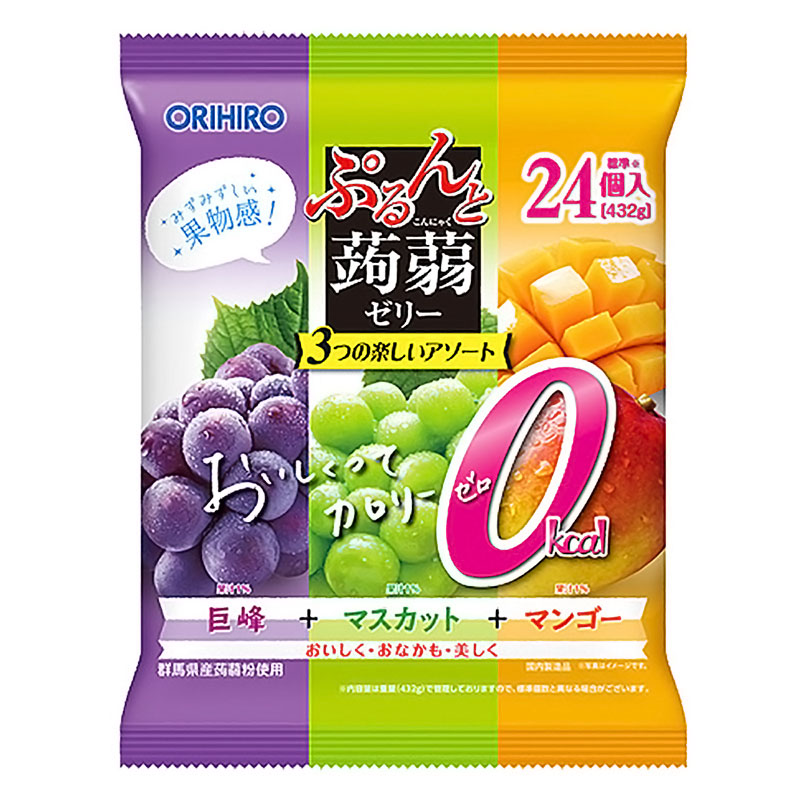 ぷるんと蒟蒻ゼリー パウチ 大袋 18g×24個 カロリーゼロ 巨峰+マスカット+マンゴー 432g