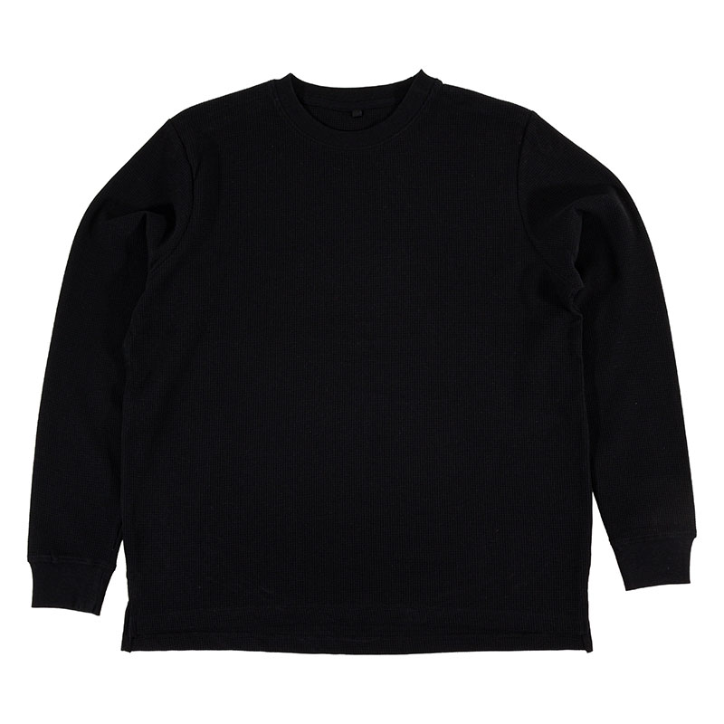メンズ ワッフルTシャツ 長袖 ブラック