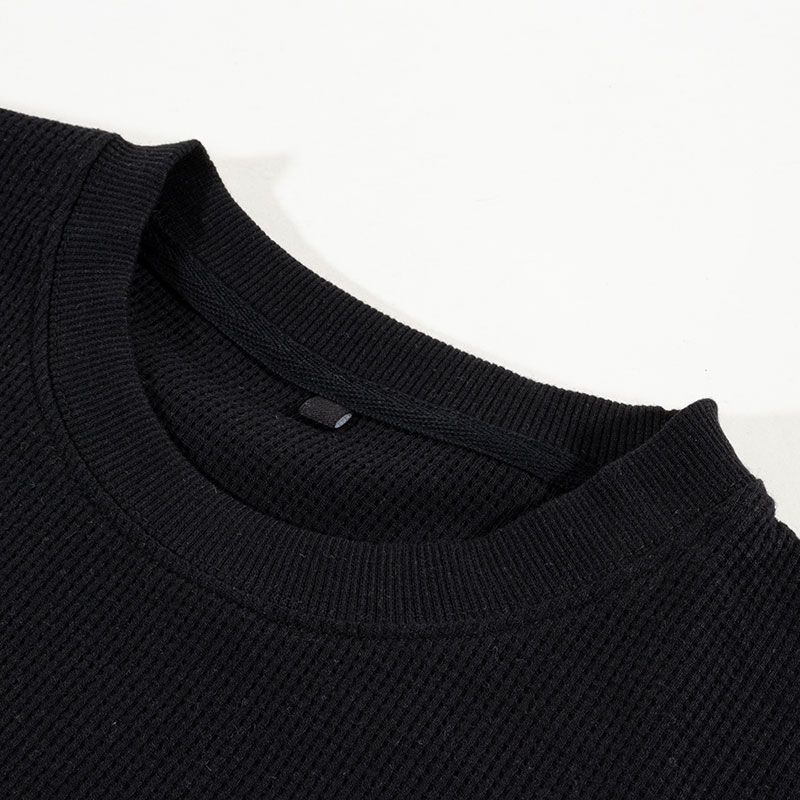 メンズ ワッフルTシャツ 長袖 ブラック