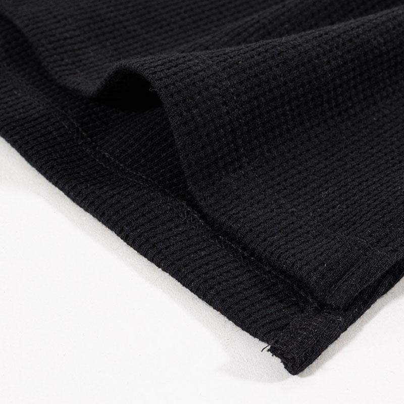 メンズ ワッフルTシャツ 長袖 ブラック