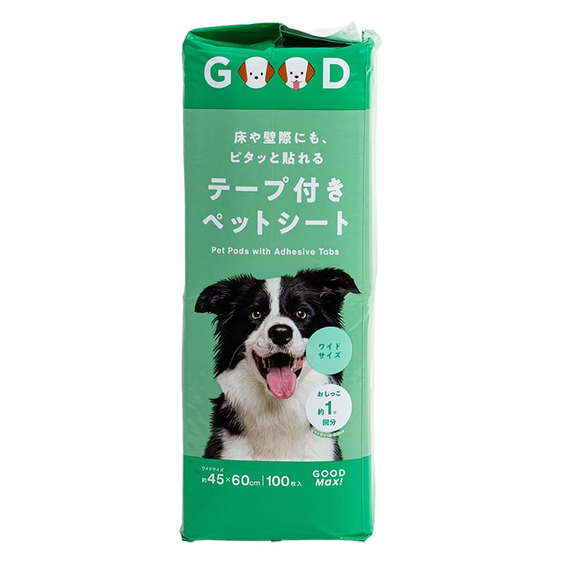【4袋セット】床や壁際にも、ピタッと貼れる テープ付きペットシート ワイドサイズ 45×60cm 100枚入 4571619912481×4