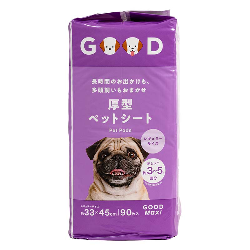 【6袋セット】長時間のお出かけも、多頭飼いもおまかせ ペットシート レギュラーサイズ 33×45cm 90枚入 4571619912504×6
