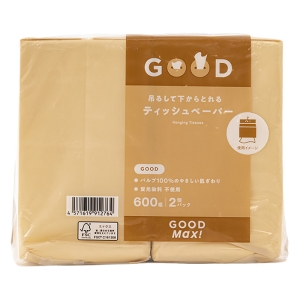 吊るして下からとれる ティッシュペーパー 600組×2個パック