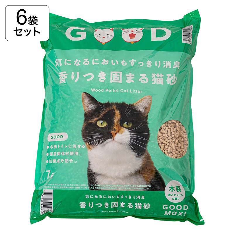【6袋セット】 気になるにおいもすっきり消臭 香りつき固まる猫砂 木製 森とせっけんの香り 7L 4571619912658×6