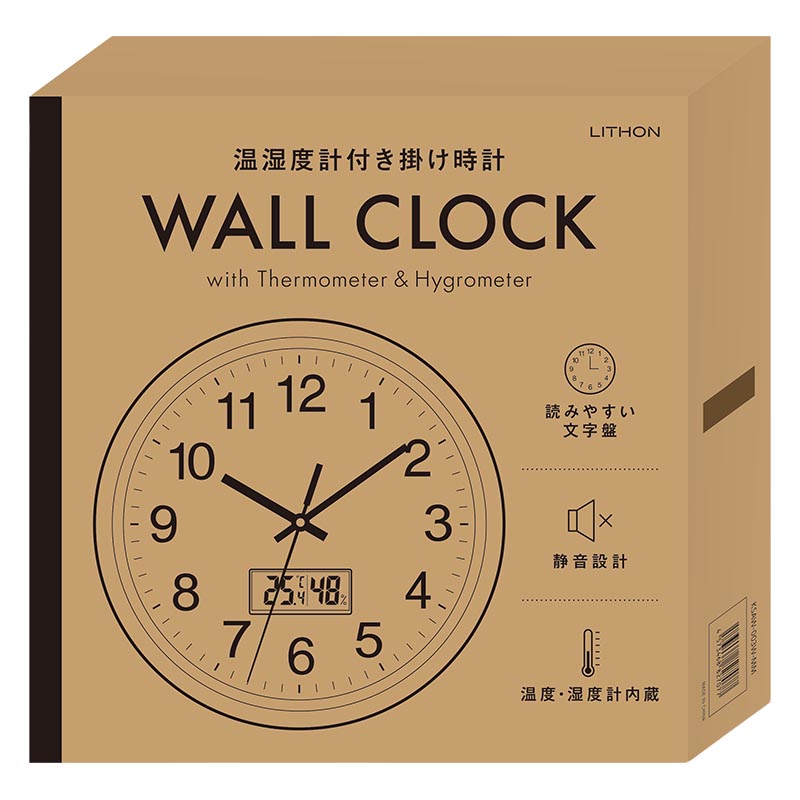 【お取り寄せ商品】温湿度計付き掛時計 30cm