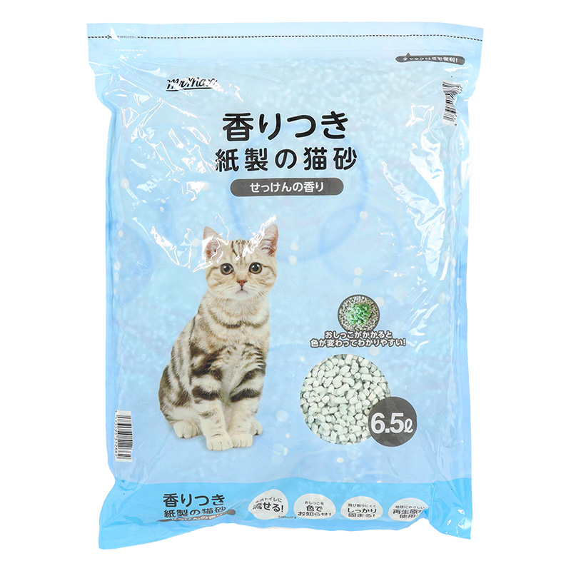 香りつき紙製の猫砂 6.5L せっけんの香り