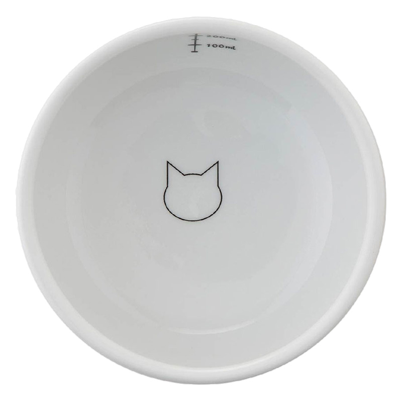 ペット用お皿 猫用 脚付ウォーターボウル レギュラー猫柄 ホワイト