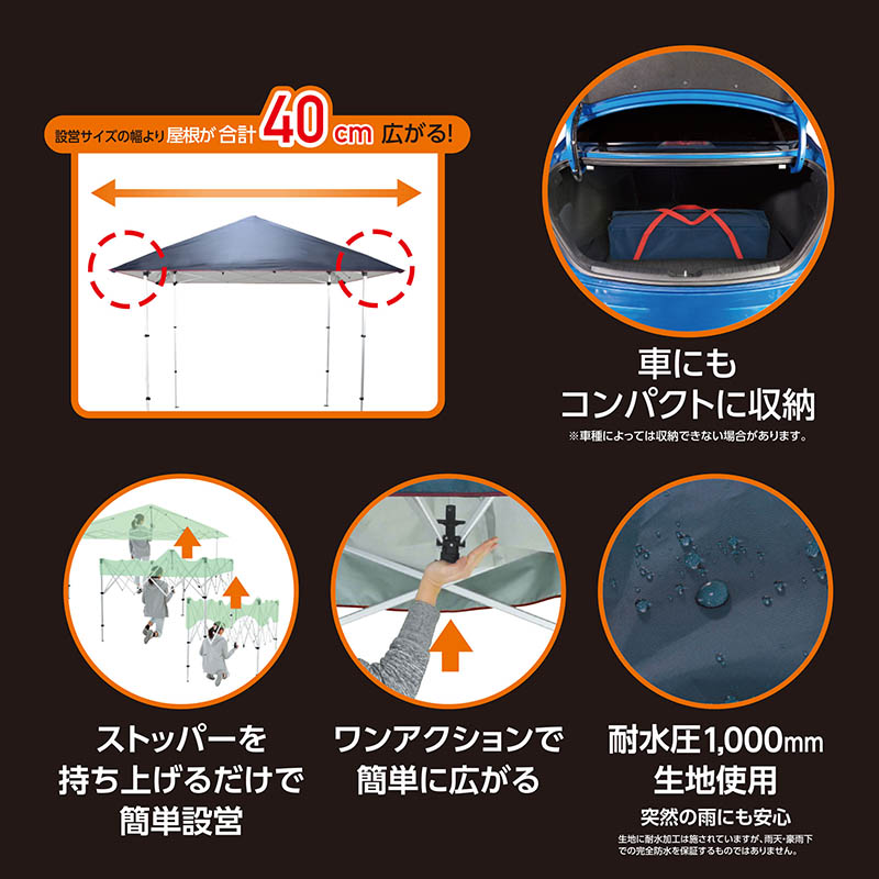 大きく広がる らくらく軽量アウトドアタープ 180cm シルバー×ネイビー