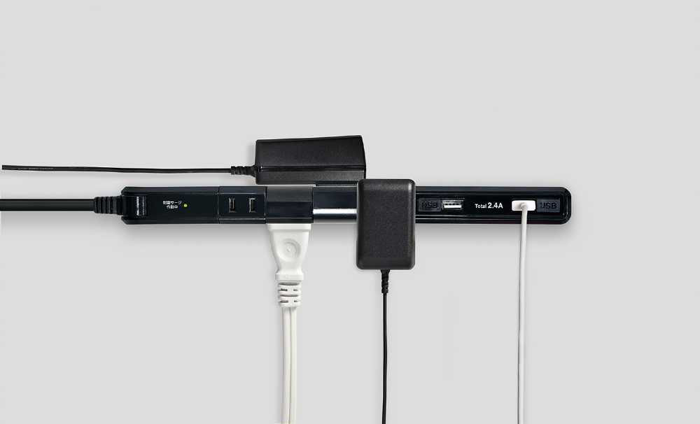 耐雷4PスリムUSB電源タップ WBS-SL402USB(BK)