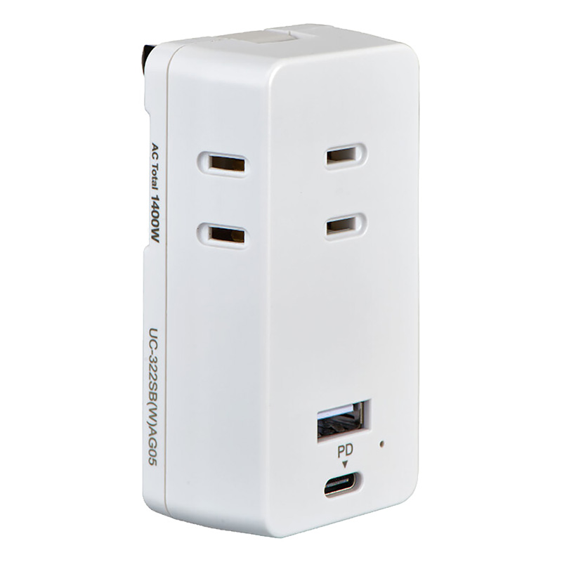 電源タップ AC3個口 USB-A×1 PD対応USB-C×1 雷ガード UC-322SB(W)