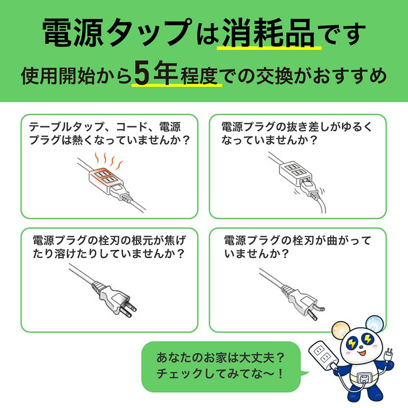 電源タップ 雷ガード付き AC 6個口 USB3ポート コード長2m ホワイト