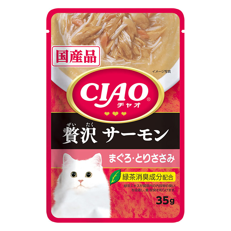 CIAOパウチ 贅沢 サーモン まぐろ・とりささみ 35g