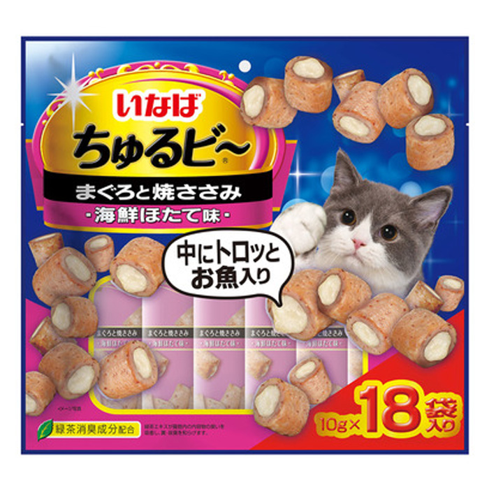 CIAO ちゅるビ~ まぐろと焼ささみ 海鮮ほたて味 (10g×18袋)