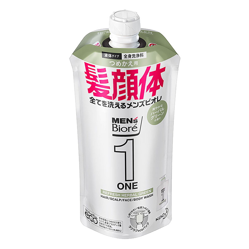 メンズビオレ ONE オールインワン全身洗浄料  爽やかなハーバルグリーンの香り 詰替 340ml