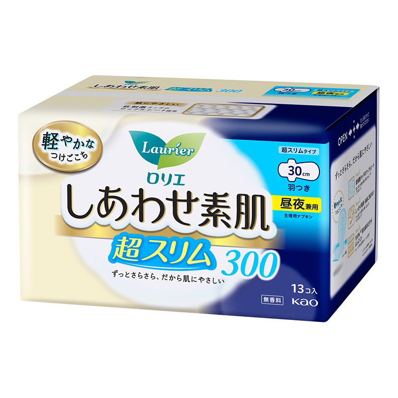 ロリエ しあわせ素肌 通気超スリム 300 昼夜兼用 羽つき【医薬部外品】 13枚