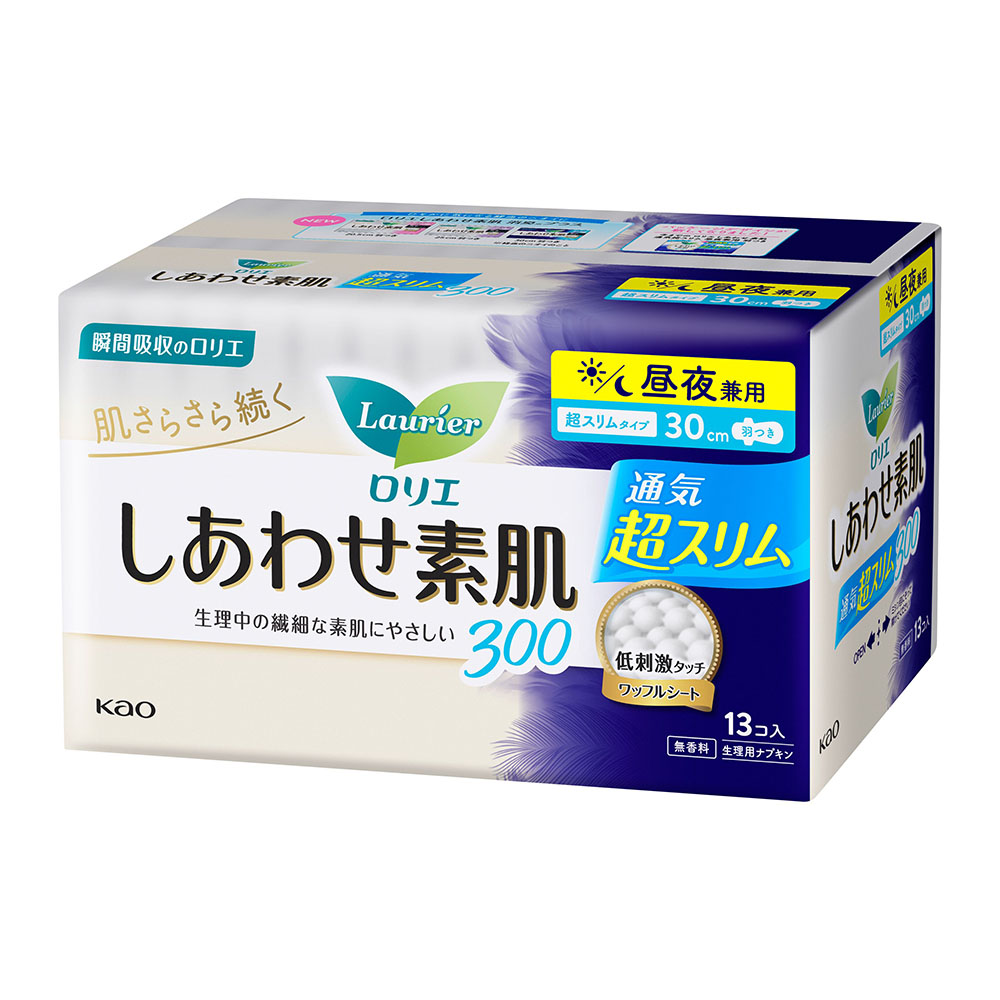 ロリエ しあわせ素肌 通気超スリム 300 昼夜兼用 羽つき【医薬部外品】 13枚